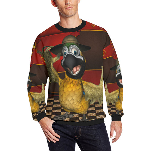 Funny parrot with summer hat Men's Oversized Fleece Crew Sweatshirt/Large Size(Model H18)