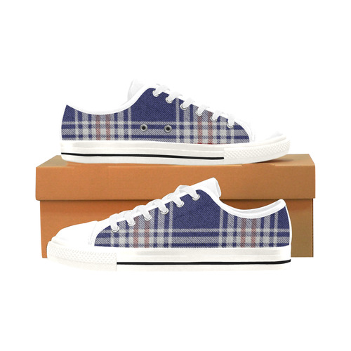 Navy Blue Orange Plaid Men's Classic Canvas Shoes/Large Size (Model 018)