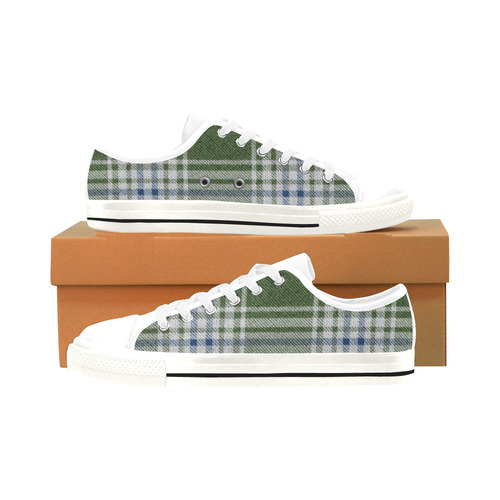 Green Blue Plaid Men's Classic Canvas Shoes/Large Size (Model 018)