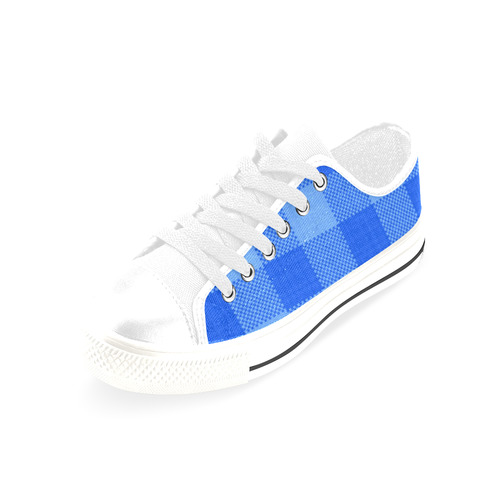 Soft Blue Plaid Men's Classic Canvas Shoes/Large Size (Model 018)