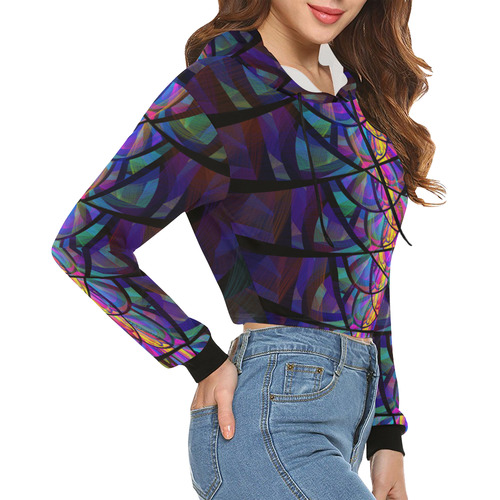 Stained Glass All Over Print Crop Hoodie for Women (Model H22)