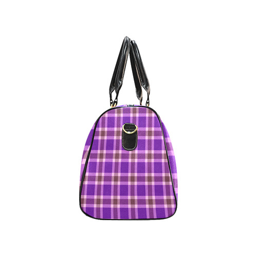 Purple Burgundy White Plaid New Waterproof Travel Bag/Large (Model 1639)