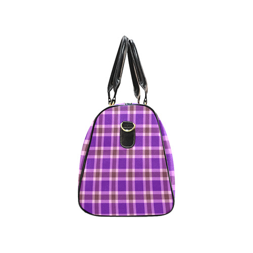 Purple Burgundy White Plaid New Waterproof Travel Bag/Large (Model 1639)