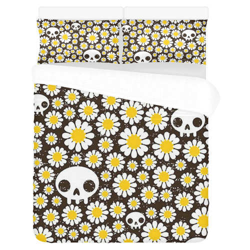 Yellow Daisy Skulls 3-Piece Bedding Set