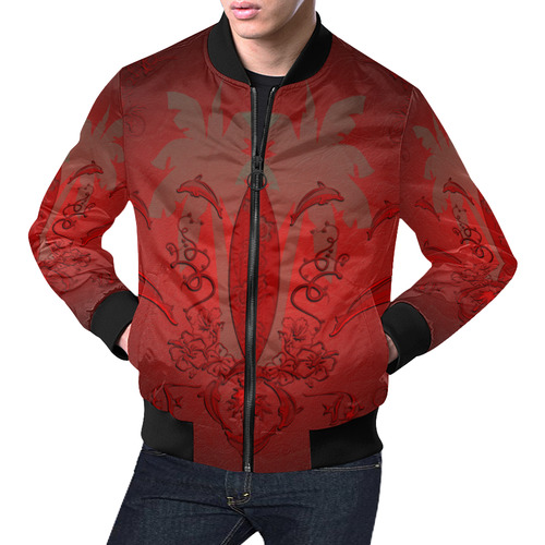 Sport, surfing with dolphin All Over Print Bomber Jacket for Men (Model H19)