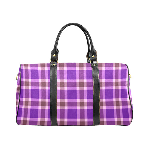 Purple Burgundy White Plaid New Waterproof Travel Bag/Large (Model 1639)