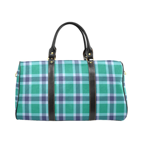 Green Blue White Plaid New Waterproof Travel Bag/Small (Model 1639)