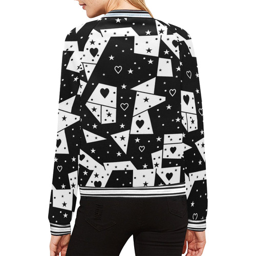 Black and White Popart by Nico Bielow All Over Print Bomber Jacket for Women (Model H21)