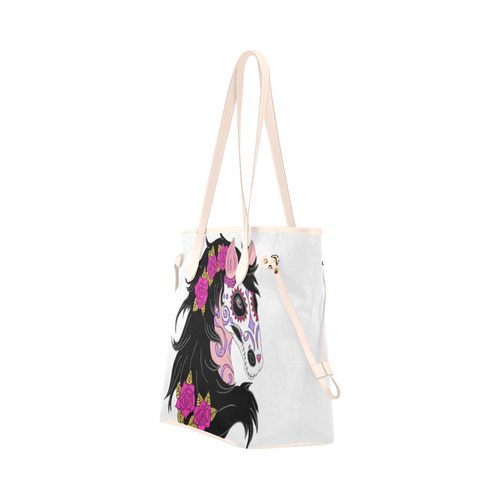 Sugar Skull Horse Pink Roses Antique White Clover Canvas Tote Bag (Model 1661)