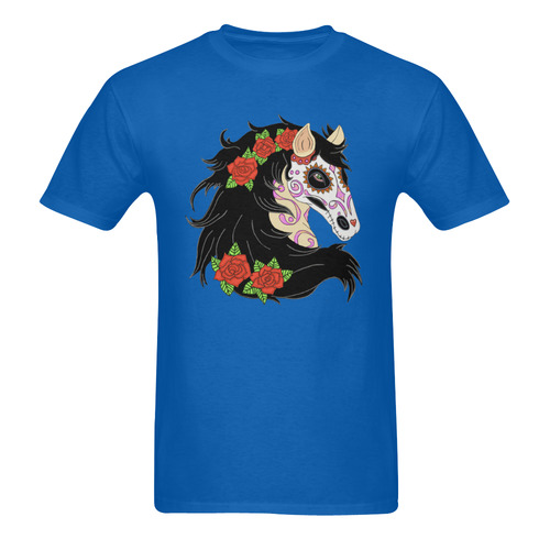 Sugar Skull Horse Red Roses Blue Men's T-Shirt in USA Size (Two Sides Printing)