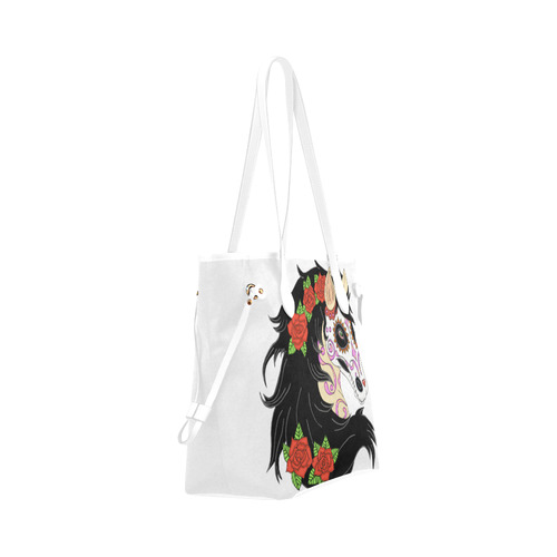 Sugar Skull Horse Red Roses White Clover Canvas Tote Bag (Model 1661)