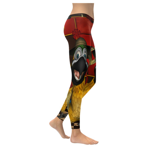 Funny parrot with summer hat Women's Low Rise Leggings (Invisible Stitch) (Model L05)