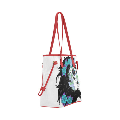 Sugar Skull Horse Turquoise Roses Red Clover Canvas Tote Bag (Model 1661)