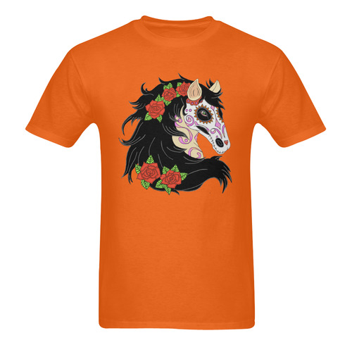 Sugar Skull Horse Red Roses Orange Men's T-Shirt in USA Size (Two Sides Printing)
