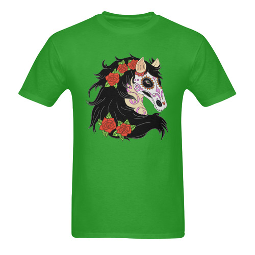 Sugar Skull Horse Red Roses Green Men's T-Shirt in USA Size (Two Sides Printing)