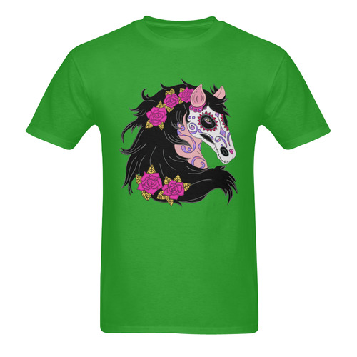 Sugar Skull Horse Pink Roses Green Men's T-Shirt in USA Size (Two Sides Printing)
