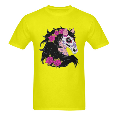 Sugar Skull Horse Pink Roses Yellow Men's T-Shirt in USA Size (Two Sides Printing)