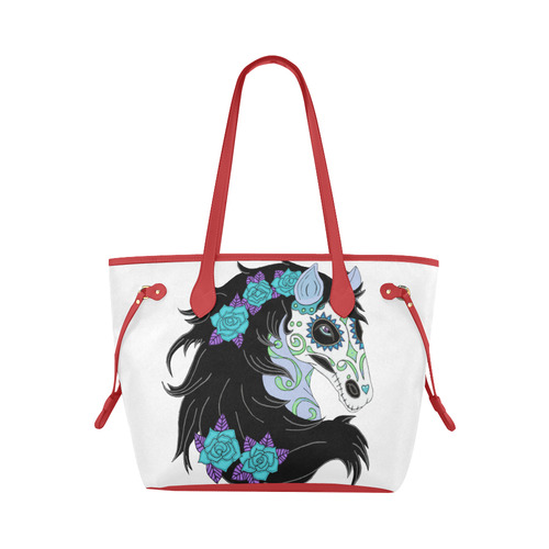 Sugar Skull Horse Turquoise Roses Red Clover Canvas Tote Bag (Model 1661)