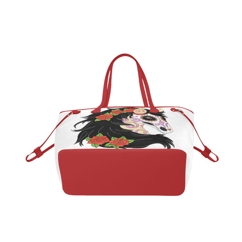 Sugar Skull Horse Red Roses Red Clover Canvas Tote Bag (Model 1661)