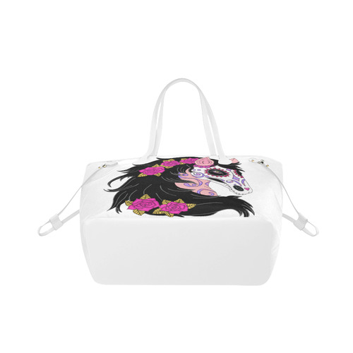 Sugar Skull Horse Pink Roses White Clover Canvas Tote Bag (Model 1661)