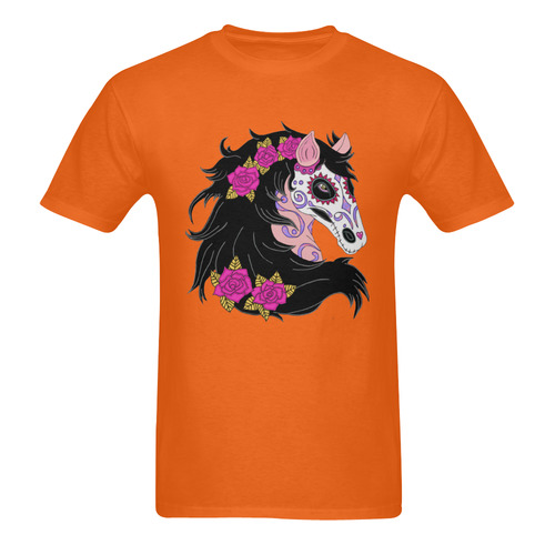 Sugar Skull Horse Pink Roses Orange Men's T-Shirt in USA Size (Two Sides Printing)