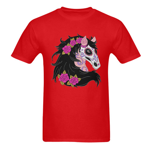 Sugar Skull Horse Pink Roses Red Men's T-Shirt in USA Size (Two Sides Printing)
