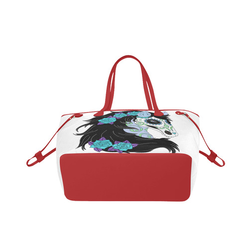 Sugar Skull Horse Turquoise Roses Red Clover Canvas Tote Bag (Model 1661)