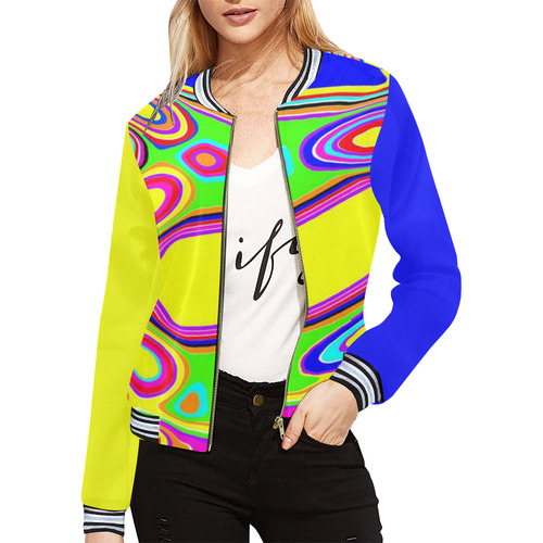 Yellow Pond All Over Print Bomber Jacket for Women (Model H21)