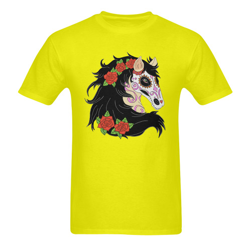 Sugar Skull Horse Red Roses Yellow Men's T-Shirt in USA Size (Two Sides Printing)