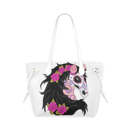 Sugar Skull Horse Pink Roses White Clover Canvas Tote Bag (Model 1661)