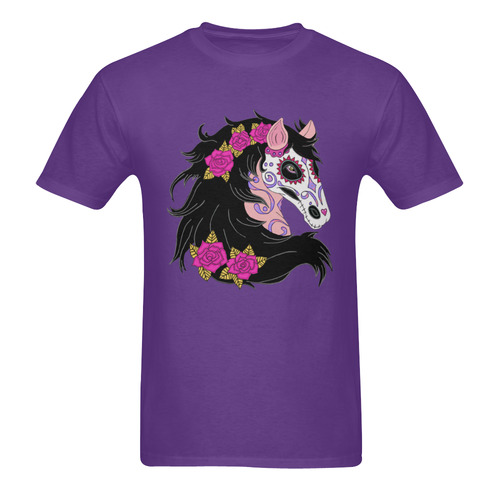 Sugar Skull Horse Pink Roses Purple Men's T-Shirt in USA Size (Two Sides Printing)