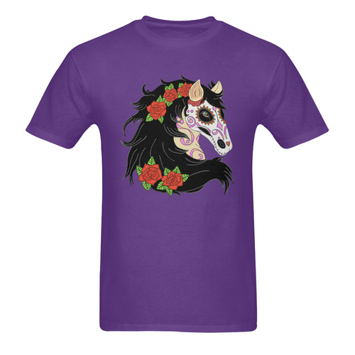 Sugar Skull Horse Red Roses Purple Men's T-Shirt in USA Size (Two Sides Printing)