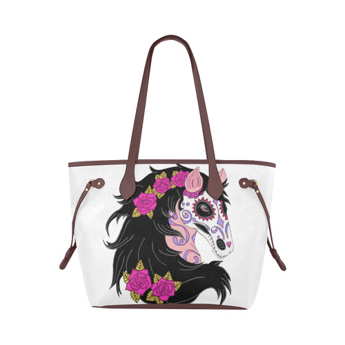 Sugar Skull Horse Pink Roses Saddle Brown Clover Canvas Tote Bag (Model 1661)