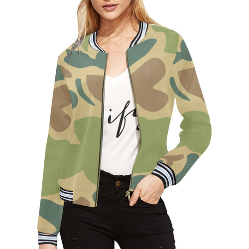 camouflage All Over Print Bomber Jacket for Women (Model H21)