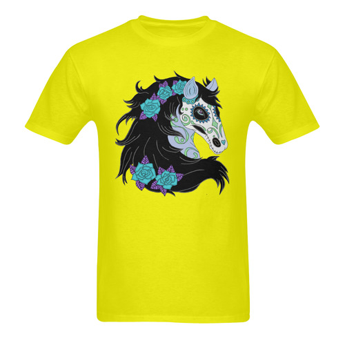 Sugar Skull Horse Turquoise Roses Yellow Men's T-Shirt in USA Size (Two Sides Printing)