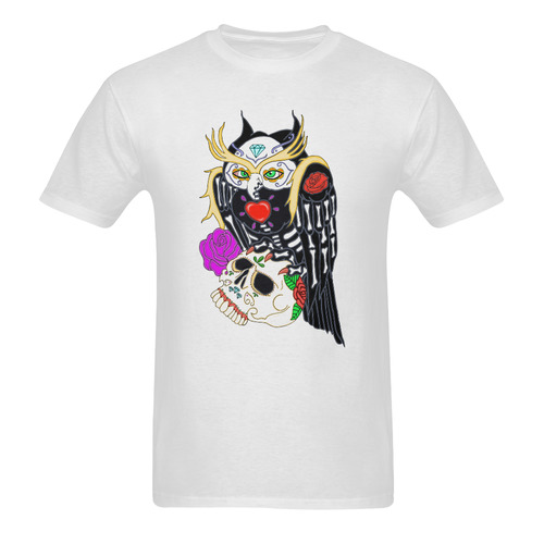 Owl Sugar Skull White Men's T-Shirt in USA Size (Two Sides Printing)