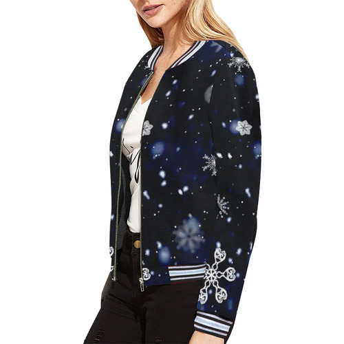 SNOWFLAKES All Over Print Bomber Jacket for Women (Model H21)