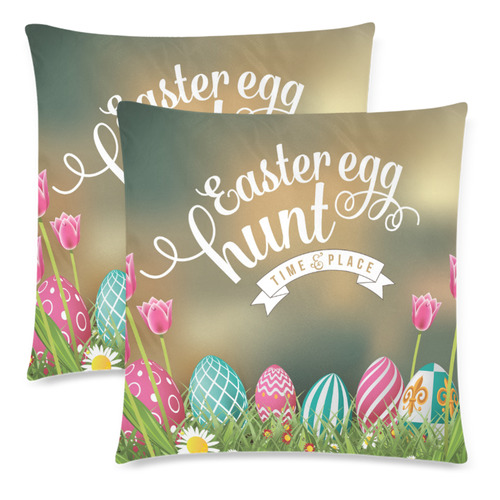 Easter Egg rabbit Custom Zippered Pillow Cases 18"x 18" (Twin Sides) (Set of 2)