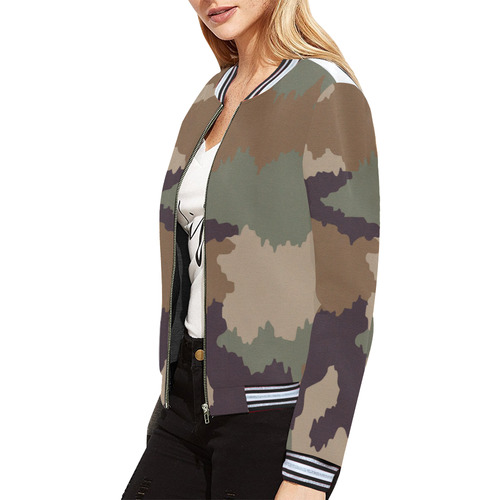 Army Digital Camo All Over Print Bomber Jacket for Women (Model H21)