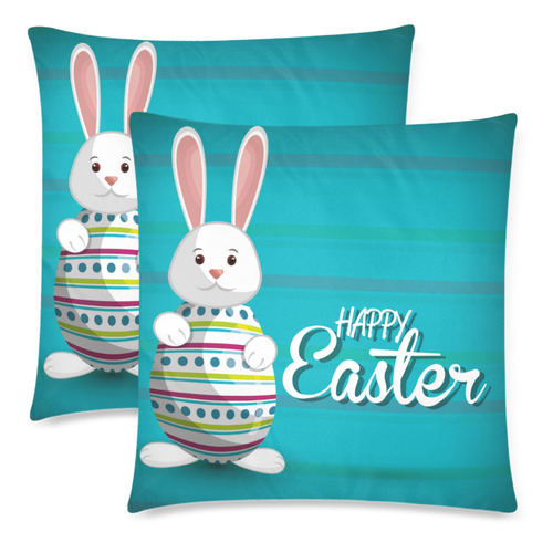 Easter Egg rabbit Custom Zippered Pillow Cases 18"x 18" (Twin Sides) (Set of 2)