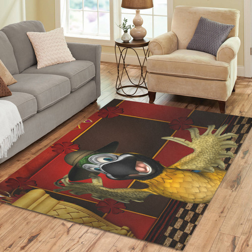 Funny parrot with summer hat Area Rug7'x5'