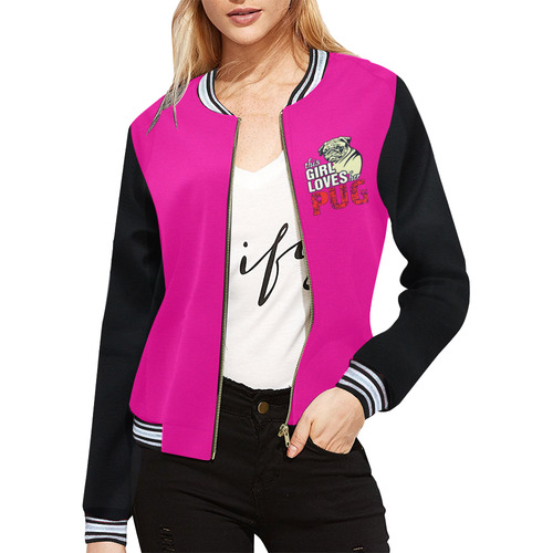 This Girl Loves Her Pug All Over Print Bomber Jacket for Women (Model H21)