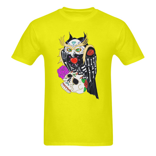 Owl Sugar Skull Yellow Men's T-Shirt in USA Size (Two Sides Printing)