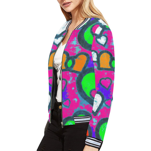 hearts on fire All Over Print Bomber Jacket for Women (Model H21)