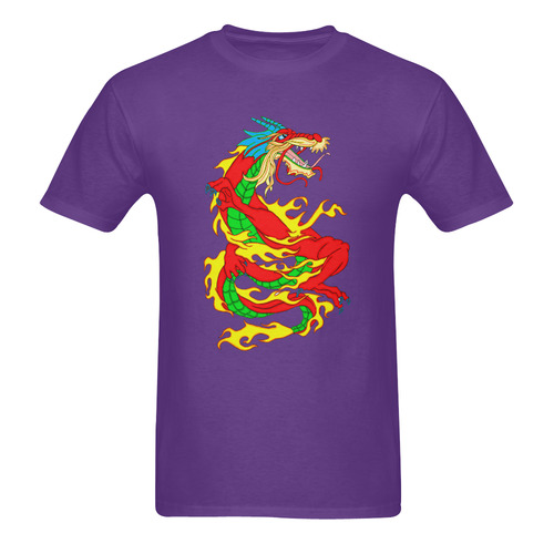 Red Chinese Dragon Purple Men's T-Shirt in USA Size (Two Sides Printing)