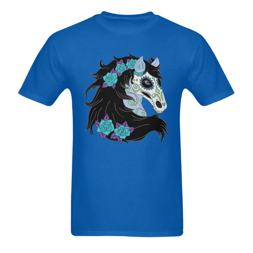 Sugar Skull Horse Turquoise Roses Blue Men's T-Shirt in USA Size (Two Sides Printing)