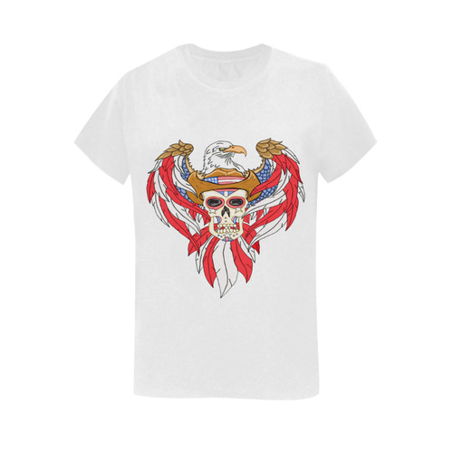 American Eagle Sugar Skull White Women's T-Shirt in USA Size (Two Sides Printing)