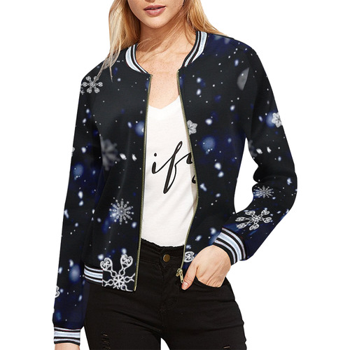 SNOWFLAKES All Over Print Bomber Jacket for Women (Model H21)