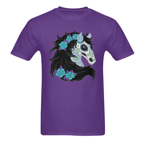 Sugar Skull Horse Turquoise Roses Purple Men's T-Shirt in USA Size (Two Sides Printing)