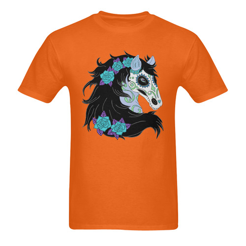 Sugar Skull Horse Turquoise Roses Orange Men's T-Shirt in USA Size (Two Sides Printing)
